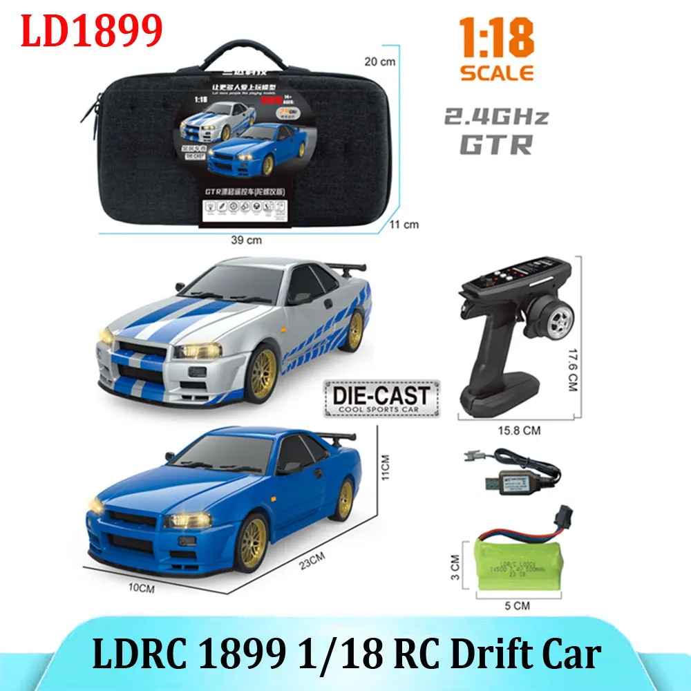 LDRC 1899 1/18 RC Drift Car LD1899 GTR Mode R34 2.4GHz RWD with Gyroscope on-Road Alloy Body Shell Racing Car for Boys Gifts
LDRC 1899 1/18 RC Drift Car LD1899 GTR Mode R34 2.4GHz RWD with Gyroscope on-Road Alloy Body Shell Racing Car for Boys Gifts