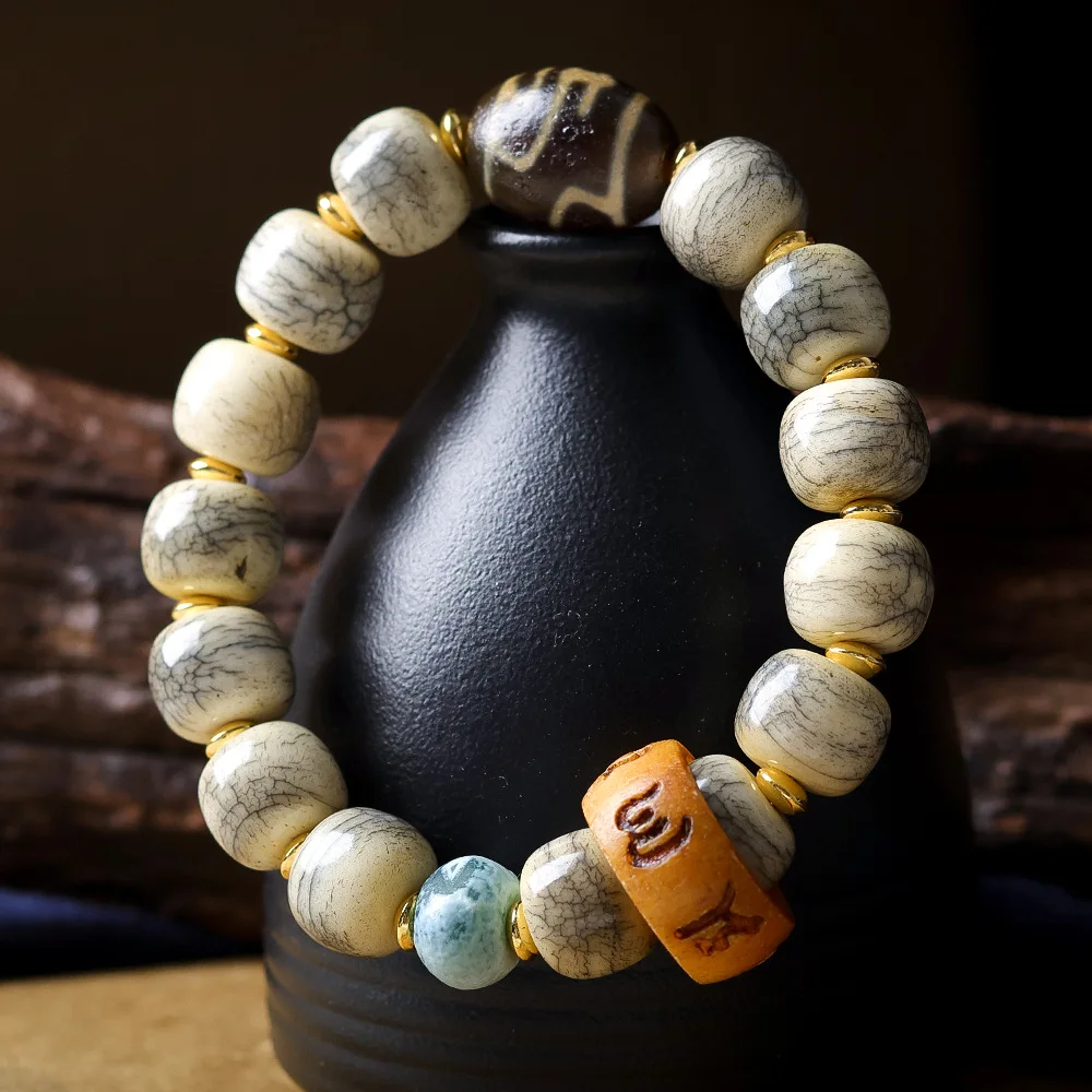 Cracked Yak Bone Barrel Beads Six Syllable Mantra Movable Ring Vase Dzi Bead Ethnic Style Mala Bracelet Wenwan For Men Women
Cracked Yak Bone Barrel Beads Six Syllable Mantra Movable Ring Vase Dzi Bead Ethnic Style Mala Bracelet Wenwan For Men Women