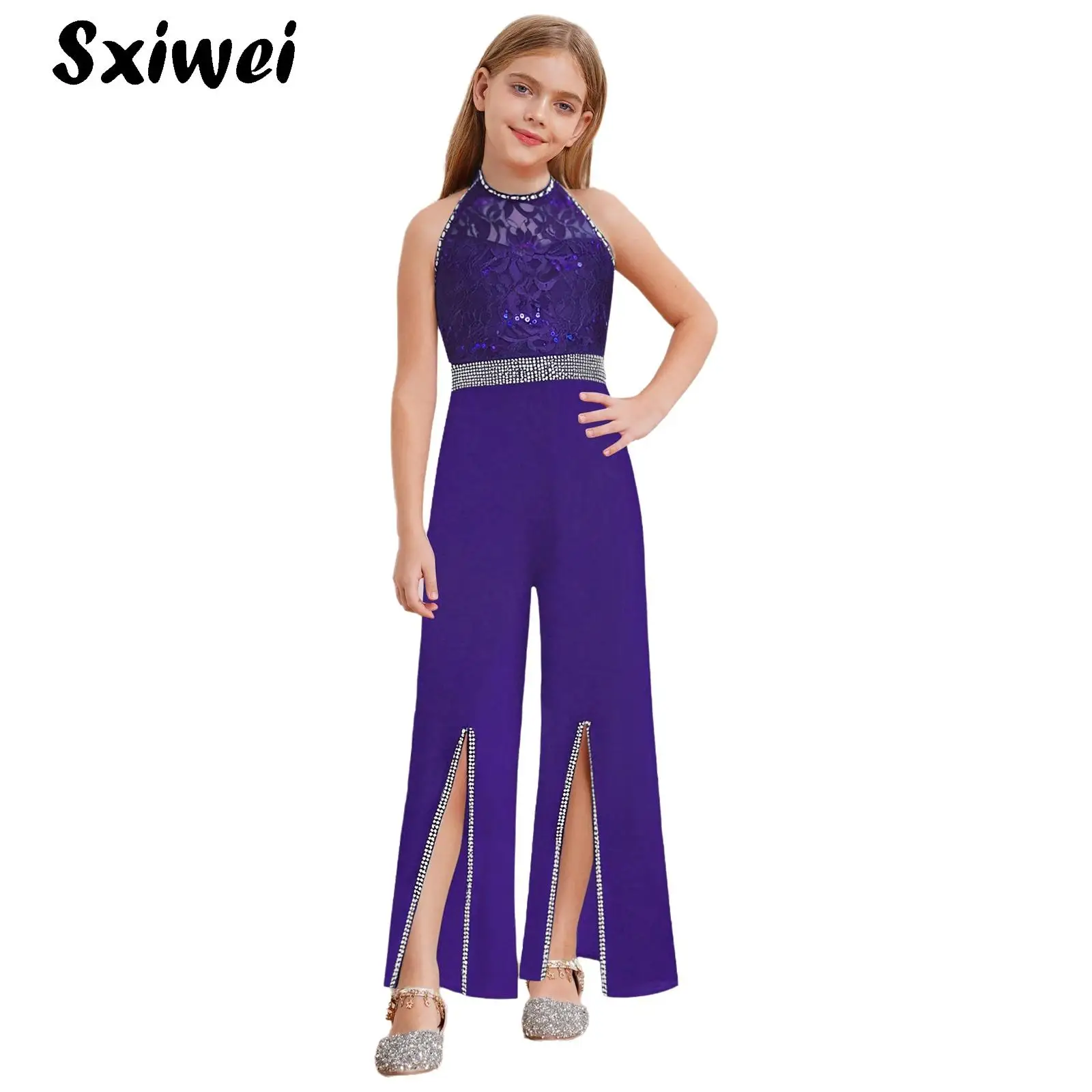 Shiny Kids Girls Lace Party Jumpsuit Halter Sleeveless Rhinestone Long Pants Suit Romper Bodysuit for Birthday Wedding Pageant
Shiny Kids Girls Lace Party Jumpsuit Halter Sleeveless Rhinestone Long Pants Suit Romper Bodysuit for Birthday Wedding Pageant