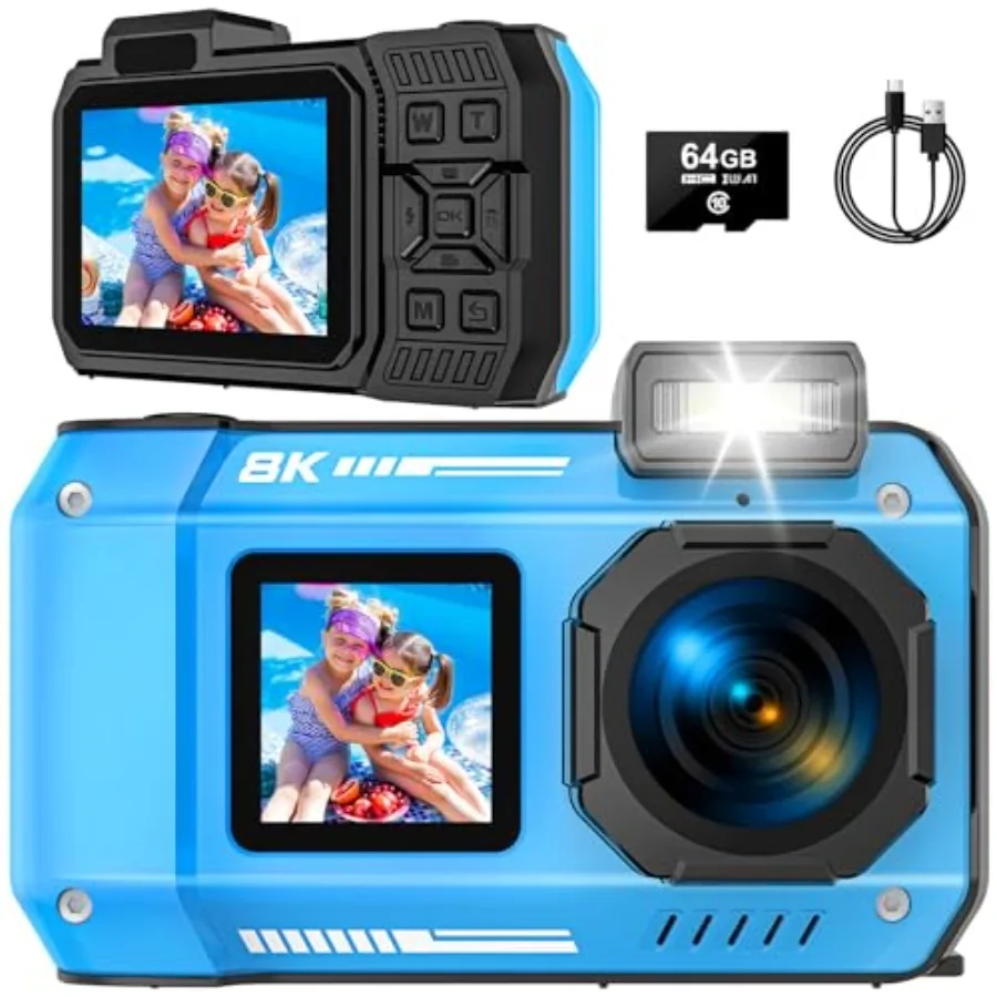 UHD 8K underwater camera for diving and snorkeling, ABS plastic body, black, 70MP resolution, 33FT waterproof, dual-screen self
UHD 8K underwater camera for diving and snorkeling, ABS plastic body, black, 70MP resolution, 33FT waterproof, dual-screen self
