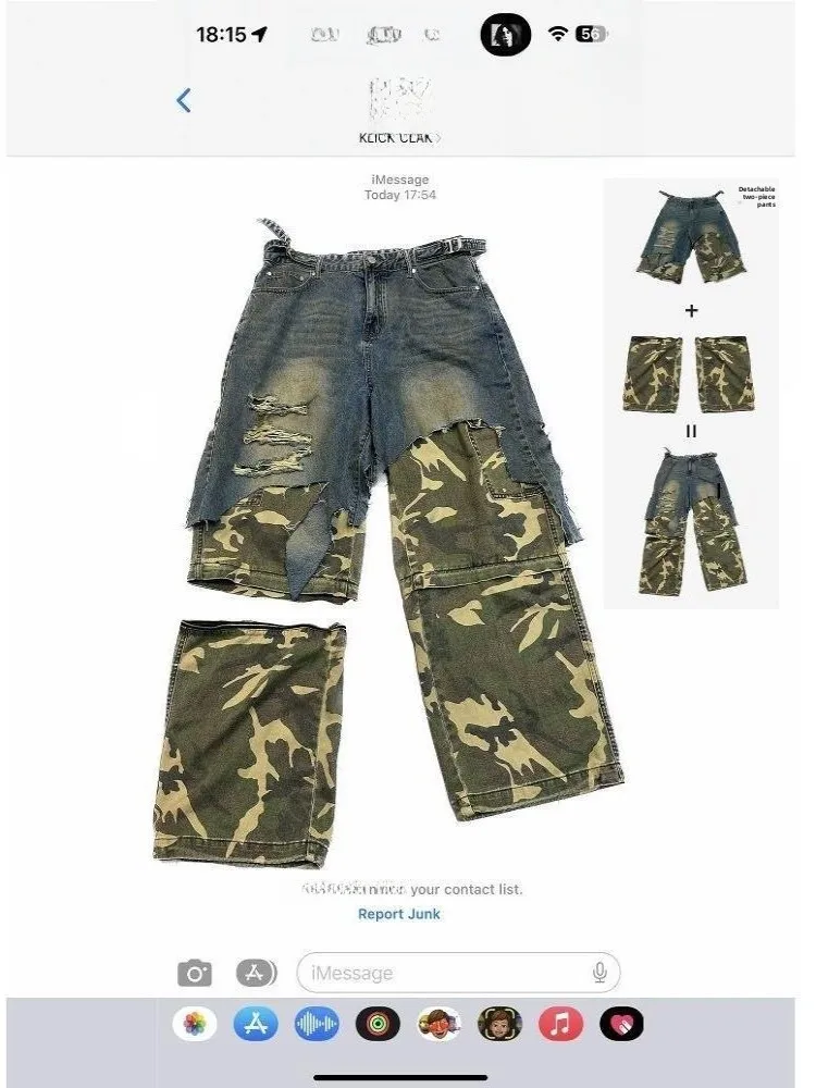 Retro American Waed Ripped Camouflage Denim Patchwork Removable Long Pants Seven-Foot Baggy Jeans Casual Straight Leg Trousers
Retro American Waed Ripped Camouflage Denim Patchwork Removable Long Pants Seven-Foot Baggy Jeans Casual Straight Leg Trousers