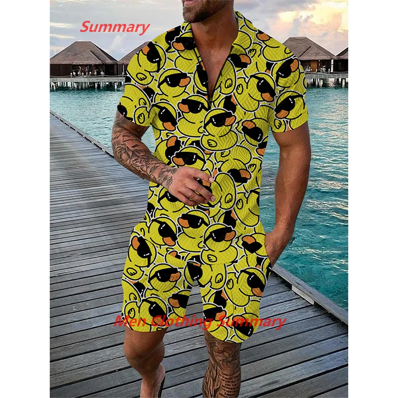 Summer Cartoon Duck Hawaiian Men's Polo Shirts Tracksuit Sets Zipper Lapel T-shirt Short Sleeve Male 2 Piece Outfits Men Clothes
Summer Cartoon Duck Hawaiian Men's Polo Shirts Tracksuit Sets Zipper Lapel T-shirt Short Sleeve Male 2 Piece Outfits Men Clothes