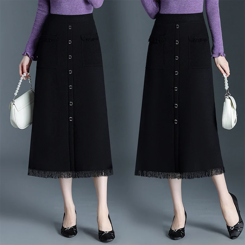 Bla Knitted Midi A-Line Skirt Women's Autumn Winter High Waist Slimming Fringed Luxury Sle Polyester Fiber Skirt
Bla Knitted Midi A-Line Skirt Women's Autumn Winter High Waist Slimming Fringed Luxury Sle Polyester Fiber Skirt
