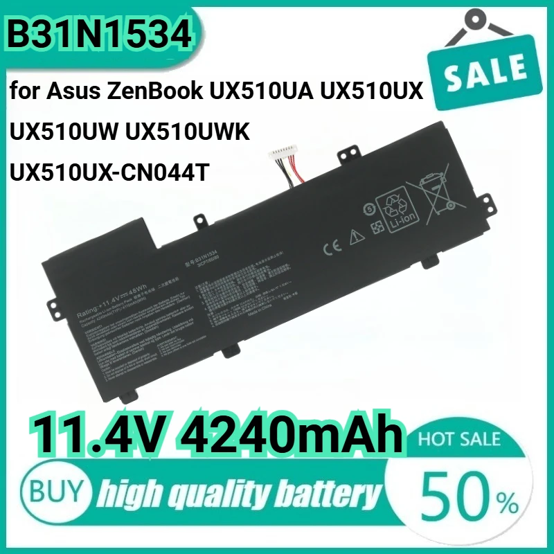 B31N1534 11.4V 48Wh 4240mAh Laptop Battery for Asus ZenBook UX510UA UX510UX UX510UW UX510UWK UX510UX-CN044T Series UX510 Series
B31N1534 11.4V 48Wh 4240mAh Laptop Battery for Asus ZenBook UX510UA UX510UX UX510UW UX510UWK UX510UX-CN044T Series UX510 Series