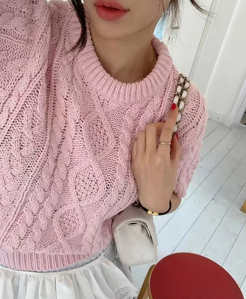 Korea Chic Autumn New Round Neck Fried Dough Twists Knitting Versatile Short Sleeve Knitwear Sweater Women
Korea Chic Autumn New Round Neck Fried Dough Twists Knitting Versatile Short Sleeve Knitwear Sweater Women