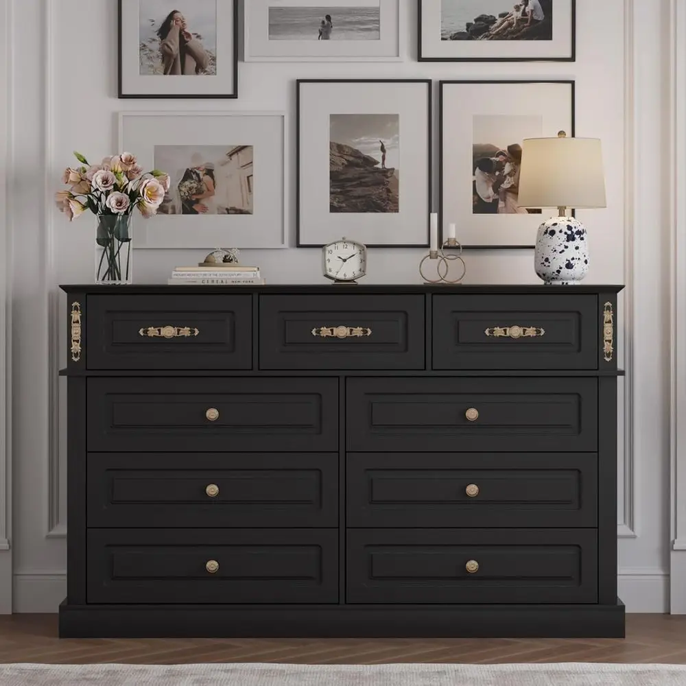 Large 9-Drawer Wood Chest with Gold Handles, Bedroom Storage Furniture, Tall Black Organizer for Living Spaces
Large 9-Drawer Wood Chest with Gold Handles, Bedroom Storage Furniture, Tall Black Organizer for Living Spaces