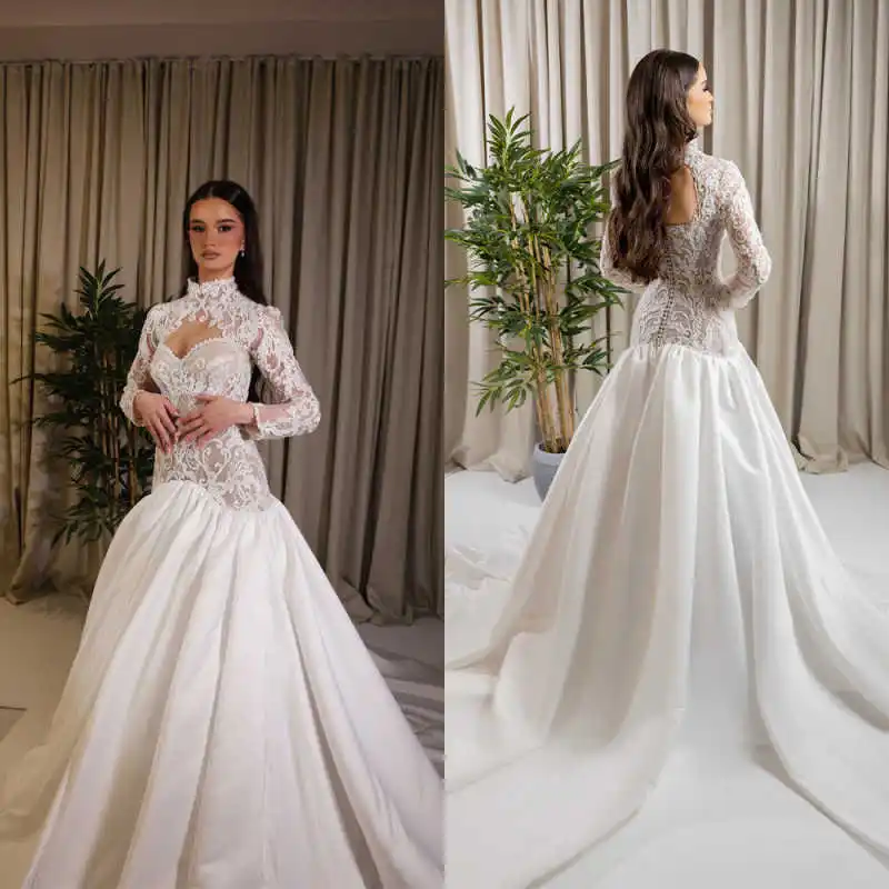 Gorgeous High-Neck Ball Gown Wedding Dress Cutout Long Sleeves Court Train Formal Bridal Gala Outfit Vestidos Mujer Customized
Gorgeous High-Neck Ball Gown Wedding Dress Cutout Long Sleeves Court Train Formal Bridal Gala Outfit Vestidos Mujer Customized