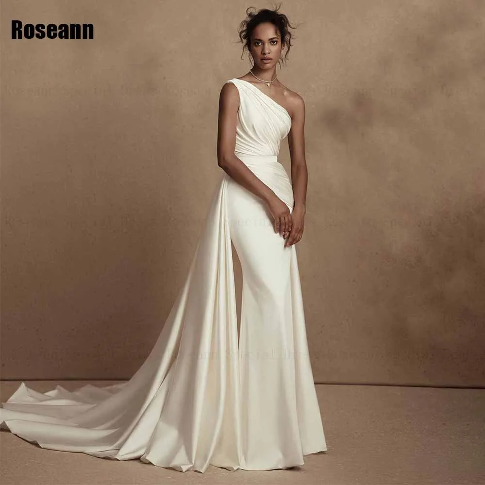 Retro Mermaid Wedding Dresses Sleeveless Ruffle One-Shoulder Draped Pleat Bride Dresses Brush Train Floor Length robe de mariée
Retro Mermaid Wedding Dresses Sleeveless Ruffle One-Shoulder Draped Pleat Bride Dresses Brush Train Floor Length robe de mariée