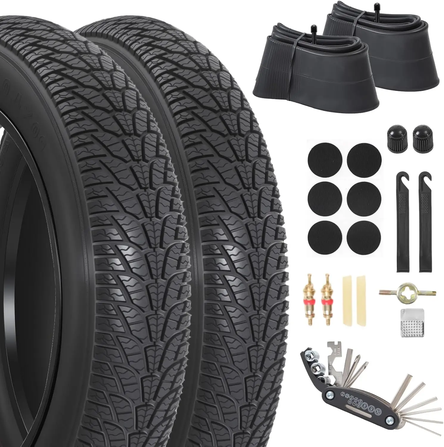 20x4.0/20x3.0/26x4.0 Fat Bike Tires, Foldable Heavy Duty Off-Road Ebike Replacement Set with Tubes & Repair Kit
20x4.0/20x3.0/26x4.0 Fat Bike Tires, Foldable Heavy Duty Off-Road Ebike Replacement Set with Tubes & Repair Kit