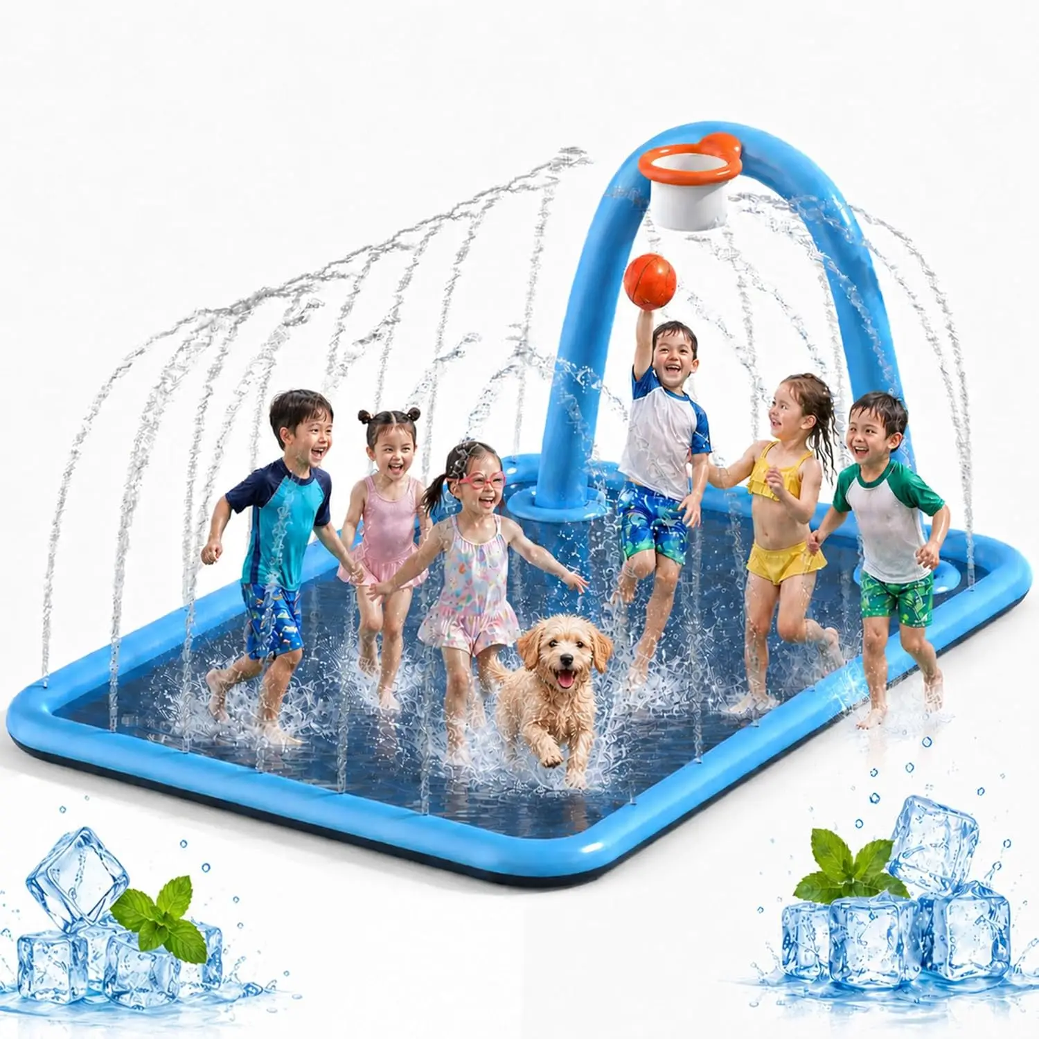 Sprinkler Play Mat PVC Material Large Size Non-Slip Inflatable With Basketball Hoop For Kids & Dogs Summer Blue
Sprinkler Play Mat PVC Material Large Size Non-Slip Inflatable With Basketball Hoop For Kids & Dogs Summer Blue