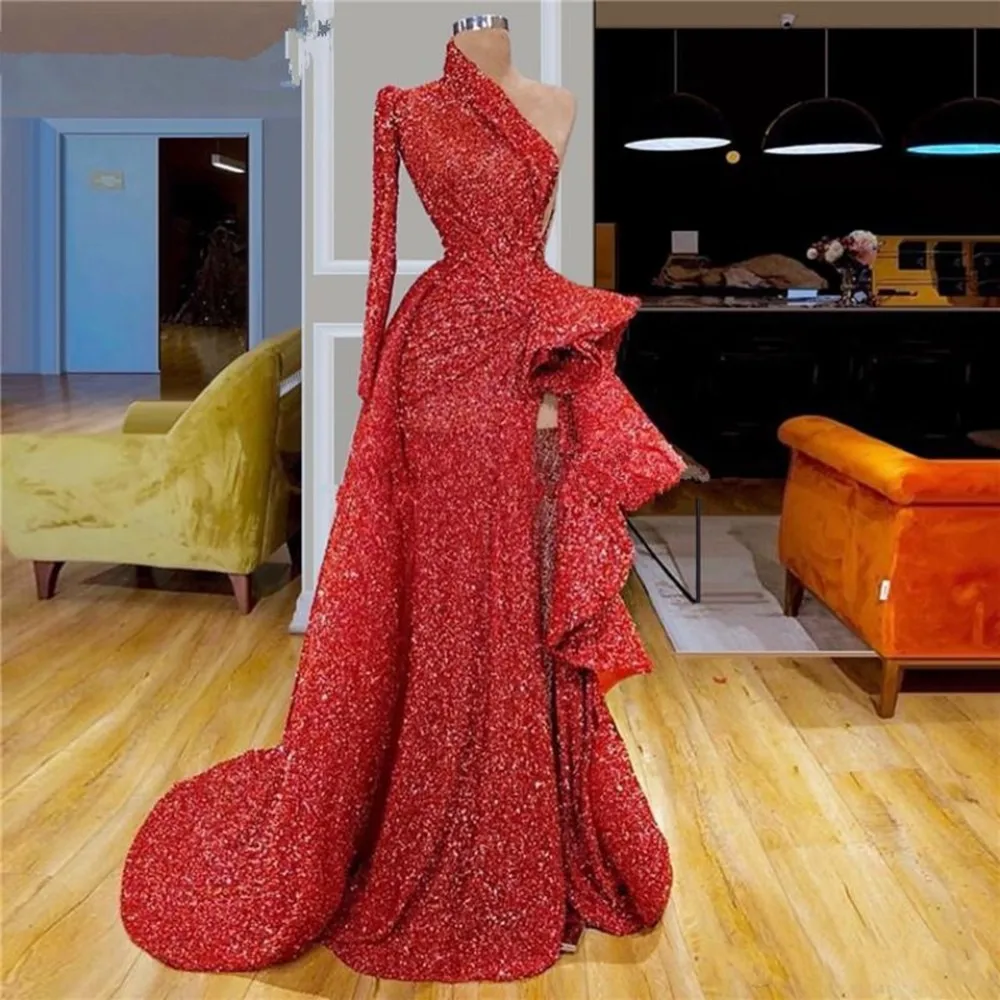 Sexy One Shoulder Sleeve Sequins Evening Dresses 2025 Women Party Robe De Soiree Elegant Vestidos Shiny Prom Party Maxi Gowns
Sexy One Shoulder Sleeve Sequins Evening Dresses 2025 Women Party Robe De Soiree Elegant Vestidos Shiny Prom Party Maxi Gowns
