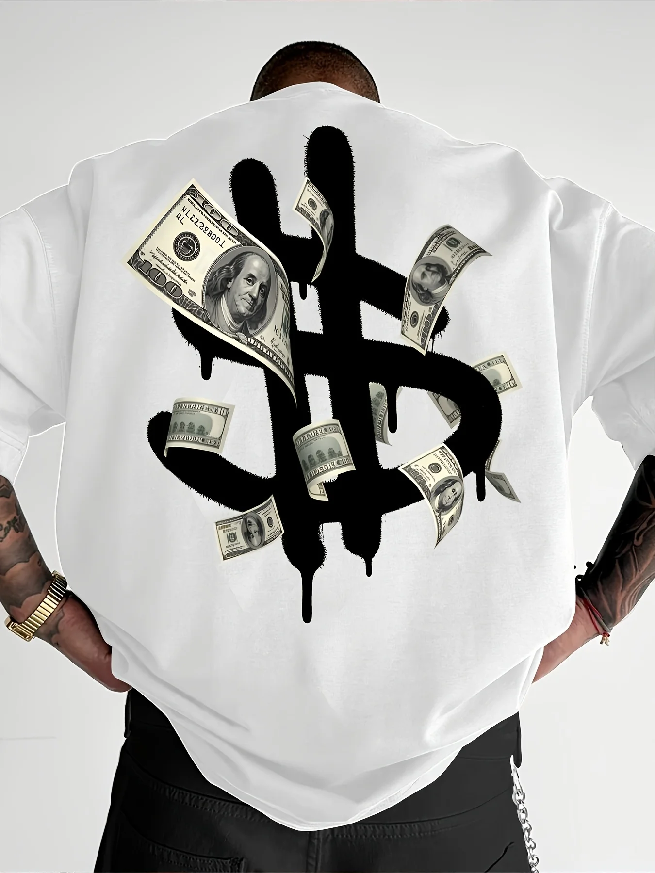 Двусторонняя печать долларов США и музыкальных нот, мужские футболки, топы с короткими рукавами, уличная одежда.
Двусторонняя печать долларов США и музыкальных нот, мужские футболки, топы с короткими рукавами, уличная одежда.