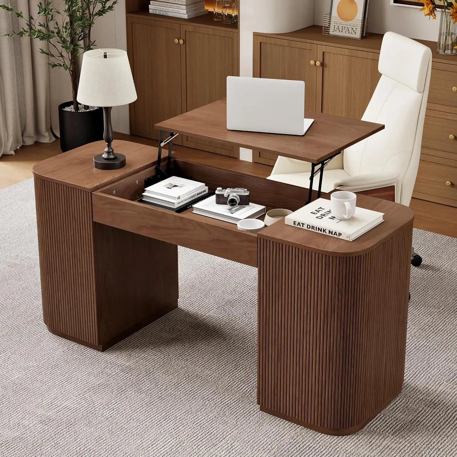 59.8" Lift-Top Desk Engineered Wood Storage Home Office Study Walnut, Customized
59.8" Lift-Top Desk Engineered Wood Storage Home Office Study Walnut, Customized