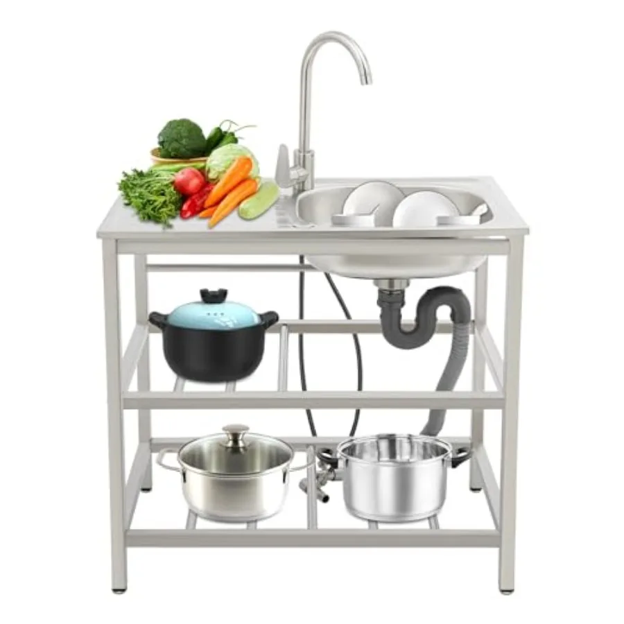 Stainless Steel Kitchen Sink Freestanding Commercial Utility Sink Outdoor Single Bowl Laundry Sink with Storage Racks Workbench
Stainless Steel Kitchen Sink Freestanding Commercial Utility Sink Outdoor Single Bowl Laundry Sink with Storage Racks Workbench