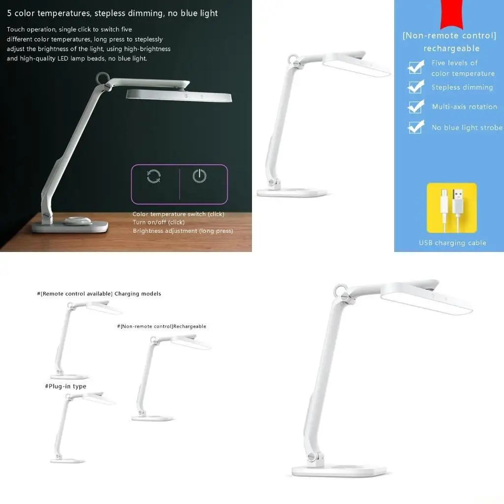 B03F LED Desk Lamp Five-color Adjustable Dimmable for Touch Control Eye-Caring Table Lamp USB Charging Foldable Reading Light
B03F LED Desk Lamp Five-color Adjustable Dimmable for Touch Control Eye-Caring Table Lamp USB Charging Foldable Reading Light