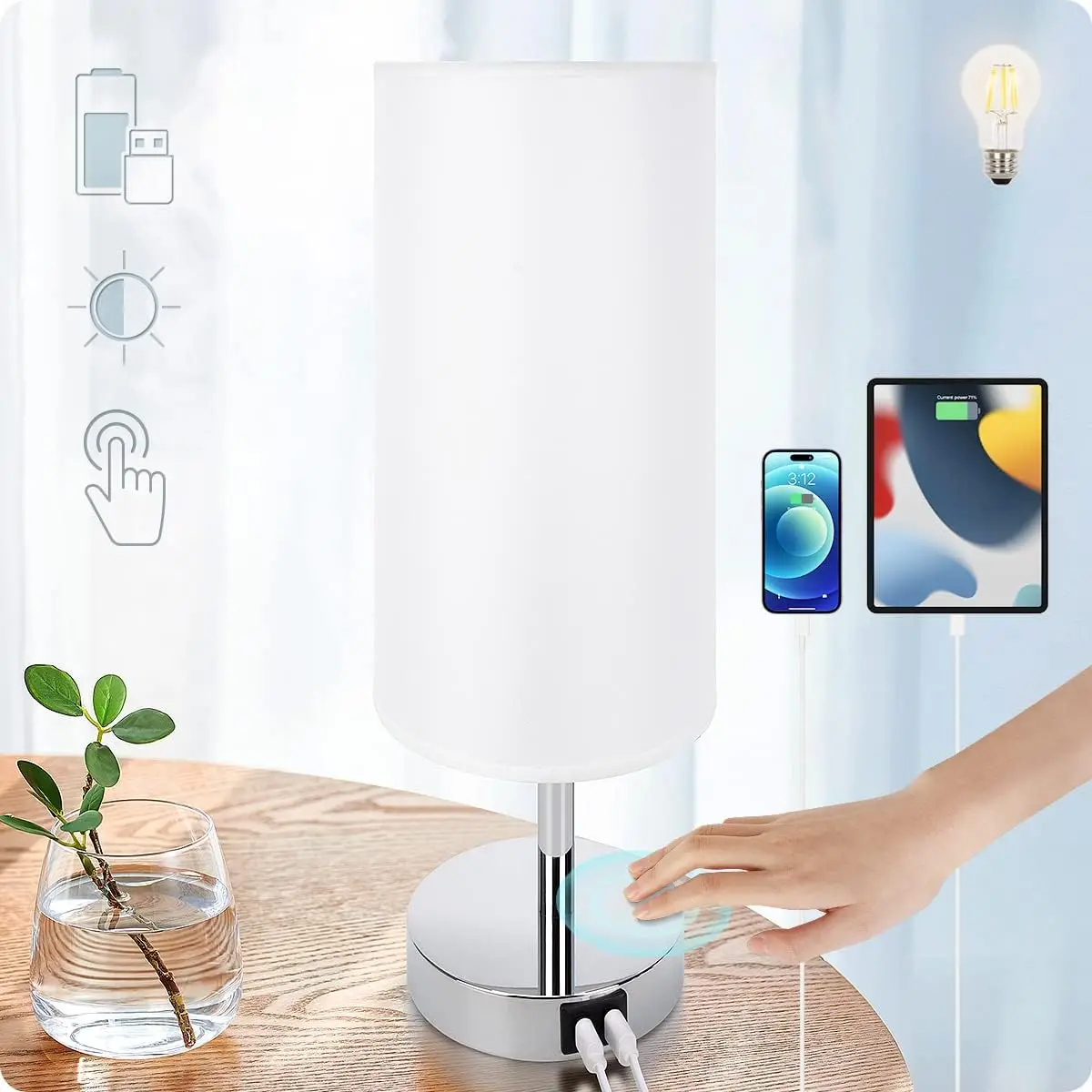 Touch Control Table Lamp with USB Port, 3 Way Dimmable Bedside Lamp for Bedroom, Living Room, Dorm, Home Office (LED Bulb Included)
Touch Control Table Lamp with USB Port, 3 Way Dimmable Bedside Lamp for Bedroom, Living Room, Dorm, Home Office (LED Bulb Included)