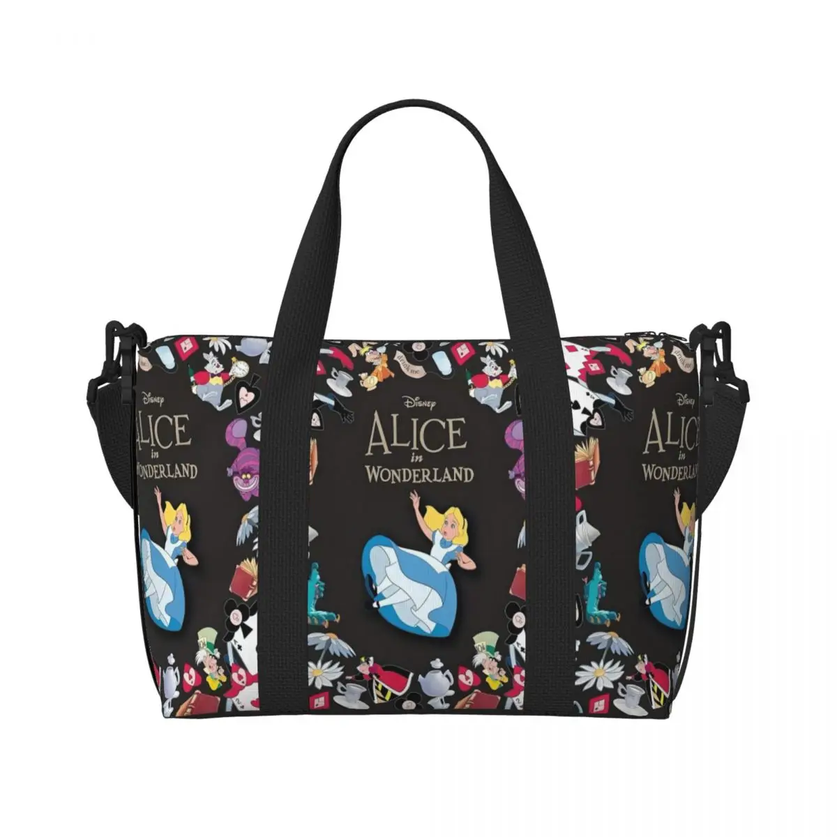 Большая большая сумка-тоут «Алиса в стране чудес», женская сумка через плечо с героями мультфильмов, пляжная дорожная сумка для спортзала