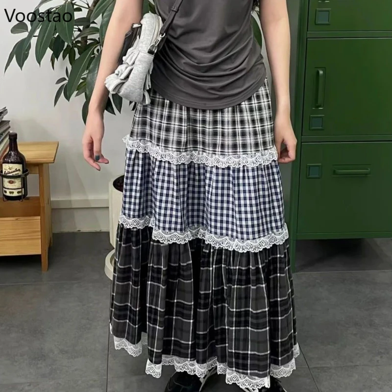 Spring Gothic Sweet Women Plaid Skirt Fashion Casual Lace Patchwork Ruffles High Waist Chic Skirt Female Vintage Y2k Cake Skirts
Spring Gothic Sweet Women Plaid Skirt Fashion Casual Lace Patchwork Ruffles High Waist Chic Skirt Female Vintage Y2k Cake Skirts