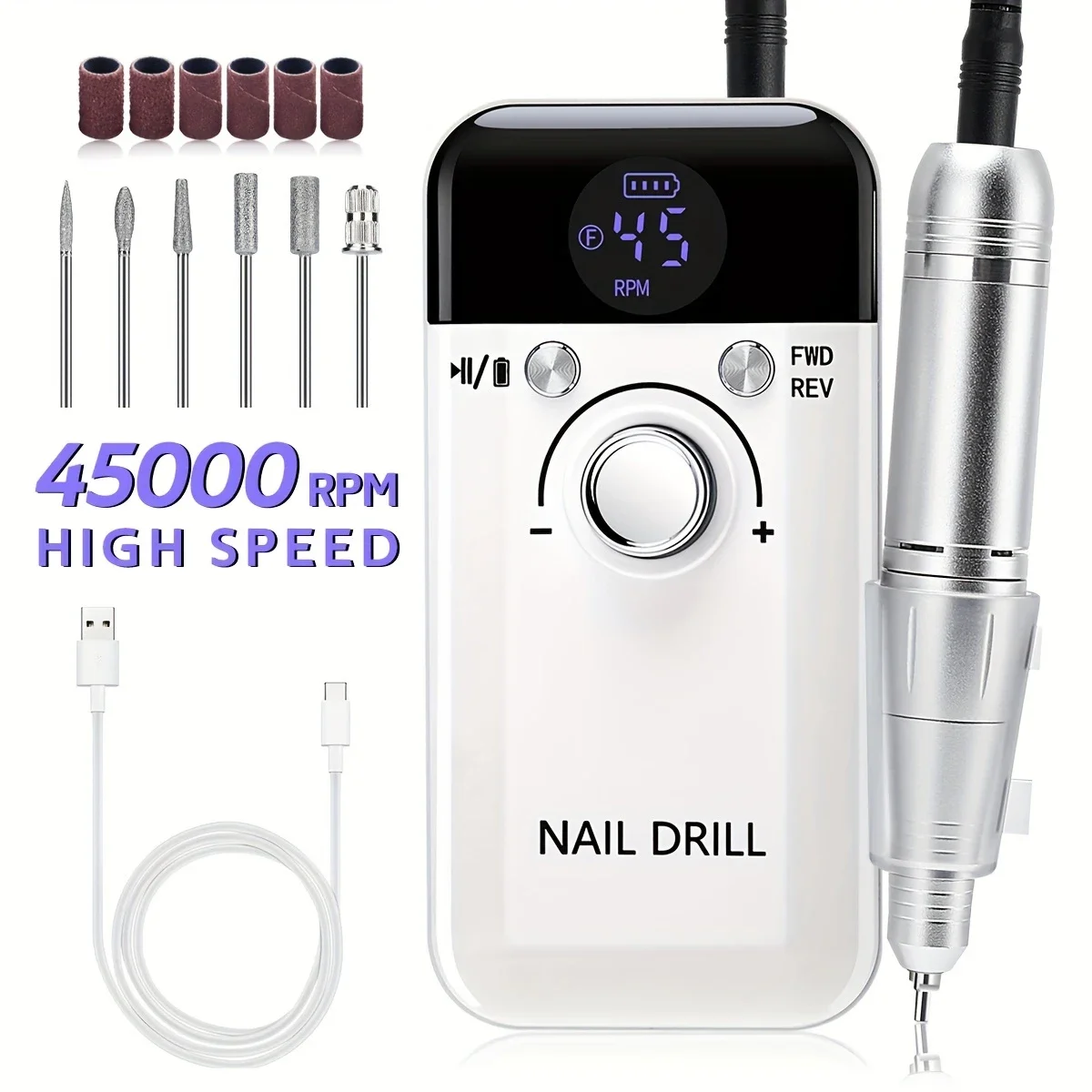 45000RPM Electric Nail Sander Drill Machine LCD Display Professional Nail Drills for Gel Nails Polish Nail File Manicure Tool
45000RPM Electric Nail Sander Drill Machine LCD Display Professional Nail Drills for Gel Nails Polish Nail File Manicure Tool