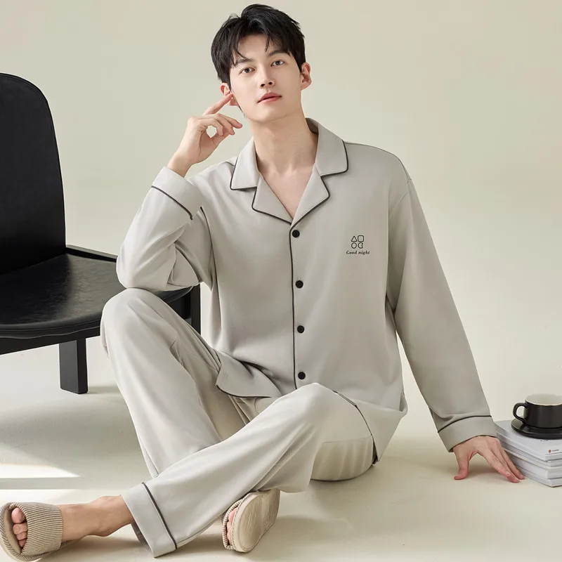 Popular Men's Cotton Pajamas spring and autumn pure cotton long sleeves 2025 new simple cardigan loungewear set pijama hombre 
Popular Men's Cotton Pajamas spring and autumn pure cotton long sleeves 2025 new simple cardigan loungewear set pijama hombre