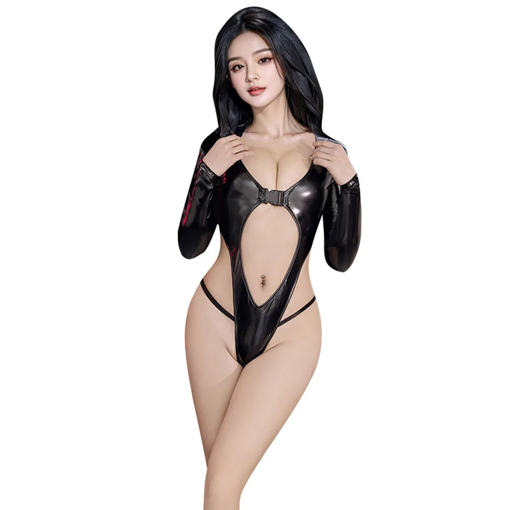 Sexy Lingerie Female Bodysuit Hot Tight Buckle Open Hollow Bright Leather High Slit Black Unitard Bodysuits Wetlook Swimsuit
Sexy Lingerie Female Bodysuit Hot Tight Buckle Open Hollow Bright Leather High Slit Black Unitard Bodysuits Wetlook Swimsuit