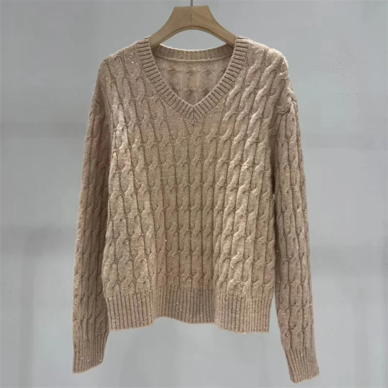 Женский свитер, новый эластичный вязаный топ с длинными рукавами на осень 2021, шерстяной пуловер с v-образным вырезом и блестками, женский джемпер
Женский свитер, новый эластичный вязаный топ с длинными рукавами на осень 2021, шерстяной пуловер с v-образным вырезом и блестками, женский джемпер