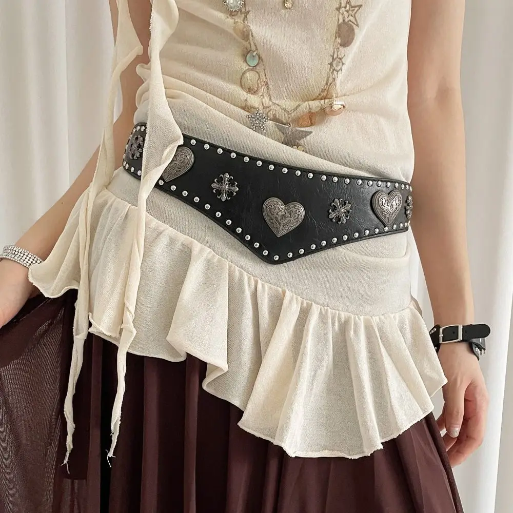 Fashion Adjustable Metal Rivet Belt Heart PU Leather Wide Elastic Cummerbunds Punk Ethnic Style Waist Corset Outfits
Fashion Adjustable Metal Rivet Belt Heart PU Leather Wide Elastic Cummerbunds Punk Ethnic Style Waist Corset Outfits