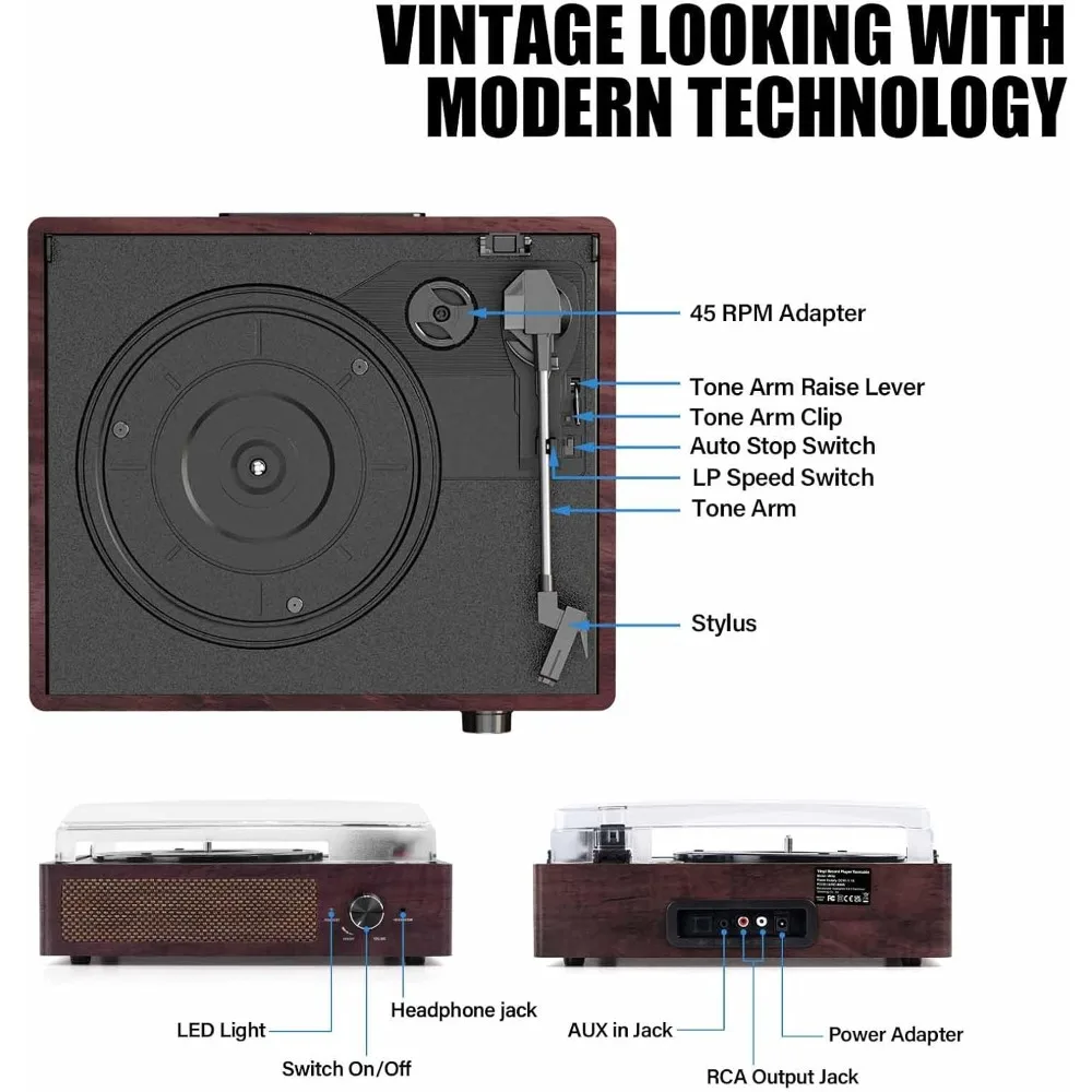 Проигрыватель виниловых пластинок Bluetooth, 3-скоростной проигрыватель со стереодинамиками Винтажный проигрыватель пластинок с фонографом (коричневый)
Проигрыватель виниловых пластинок Bluetooth, 3-скоростной проигрыватель со стереодинамиками Винтажный проигрыватель пластинок с фонографом (коричневый)