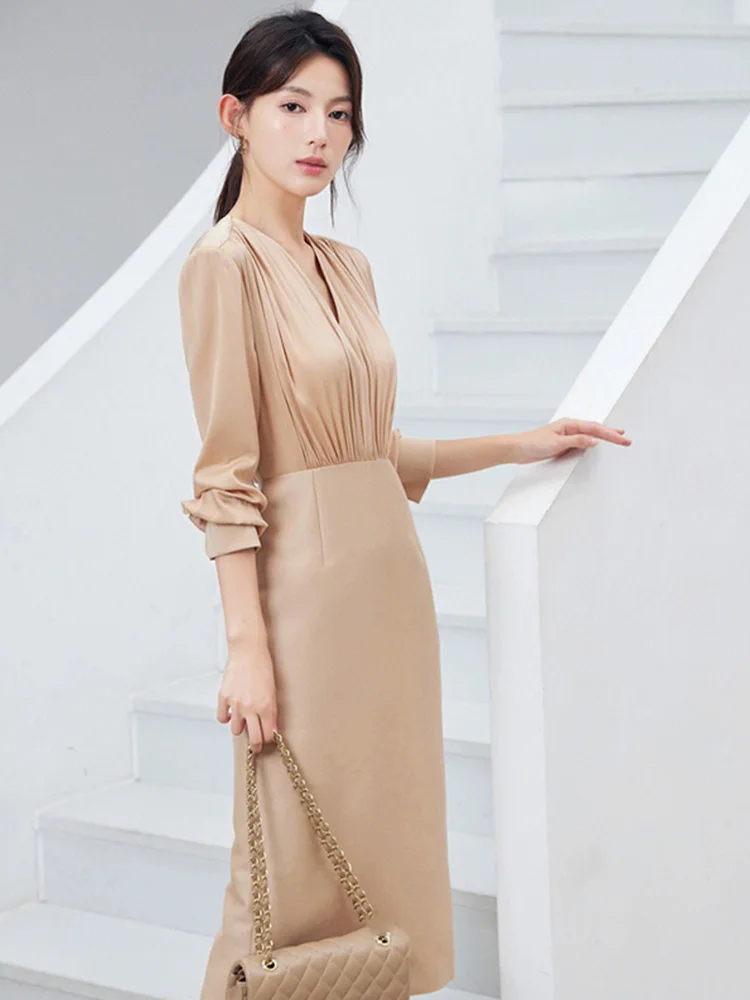 Plus Size Champagne Colored Long Dr Elely Simple Maturi Women's Faion Korean Sle High Waist A-Line Skirt V-Ne Summer Dr
Plus Size Champagne Colored Long Dr Elely Simple Maturi Women's Faion Korean Sle High Waist A-Line Skirt V-Ne Summer Dr