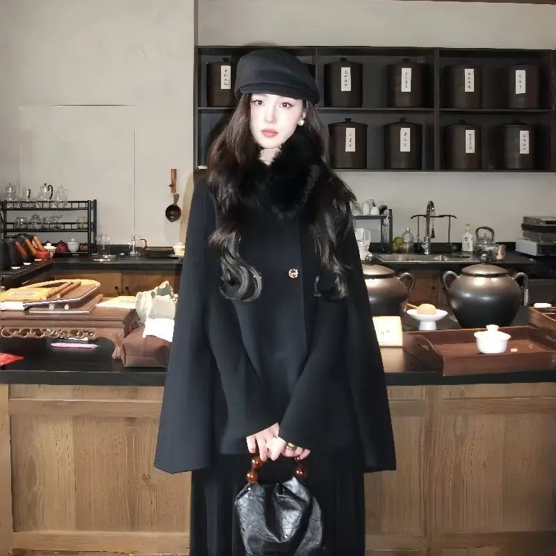 Women's Temperament Cape Woolen Coat Women's Autumn Winter New High-End Versatile Short Fur Collar Woolen Coat Double-Breasted
Women's Temperament Cape Woolen Coat Women's Autumn Winter New High-End Versatile Short Fur Collar Woolen Coat Double-Breasted