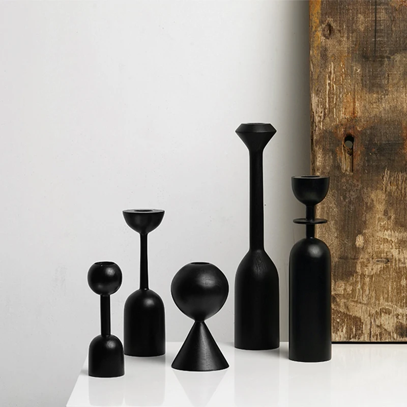 Home side solid wood candle Taipei European minimalist geometric black candle holder beech shaped candle art decoration set
Home side solid wood candle Taipei European minimalist geometric black candle holder beech shaped candle art decoration set