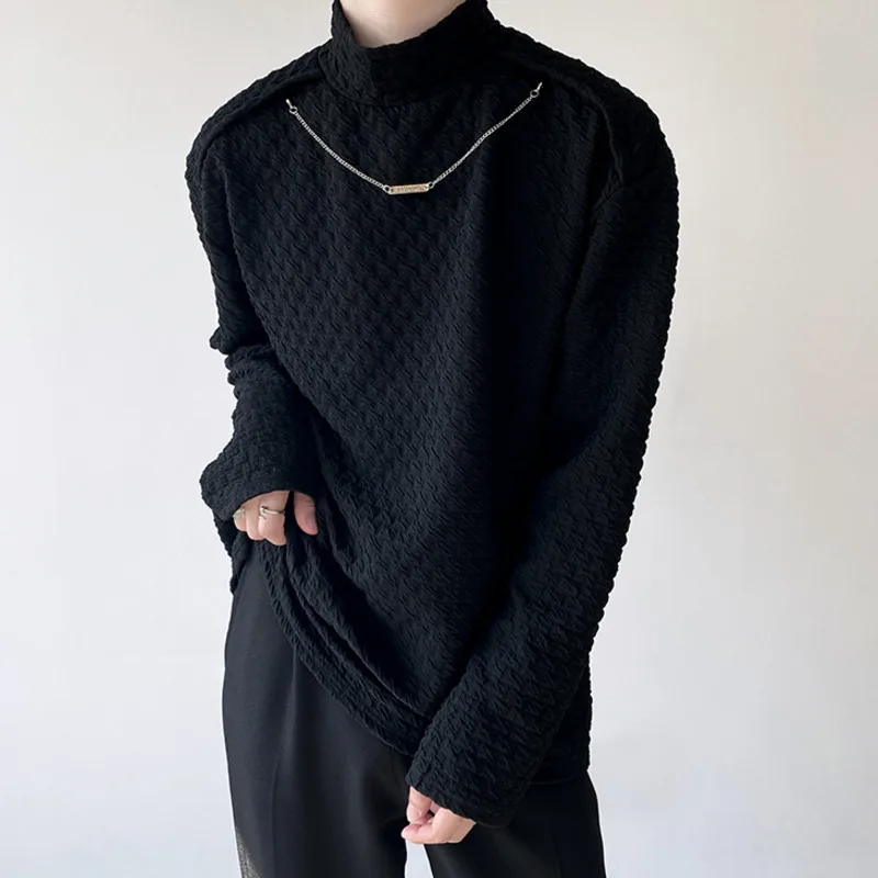 Simple Men's T-shirts Stand Collar Texture Casual Solid Color Tops Long Sleeve Pullover Loose Male Tees 2024 Autumn New
Simple Men's T-shirts Stand Collar Texture Casual Solid Color Tops Long Sleeve Pullover Loose Male Tees 2024 Autumn New