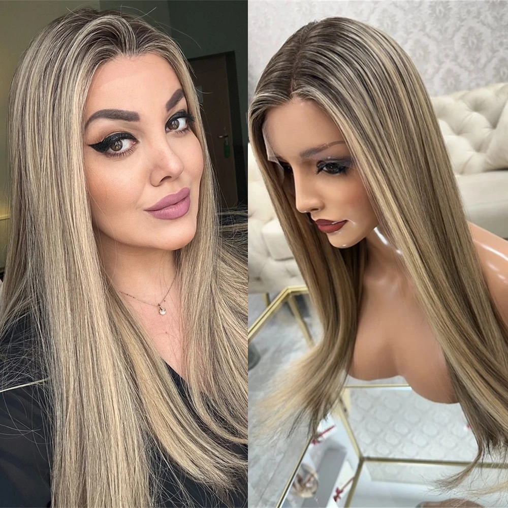 Highlights Blonde 13x4 Lace Front Wig Long Straight Synthetic Lace Wigs For Women Middle Part Highlight Blonde Balayage Lace Wig
Highlights Blonde 13x4 Lace Front Wig Long Straight Synthetic Lace Wigs For Women Middle Part Highlight Blonde Balayage Lace Wig