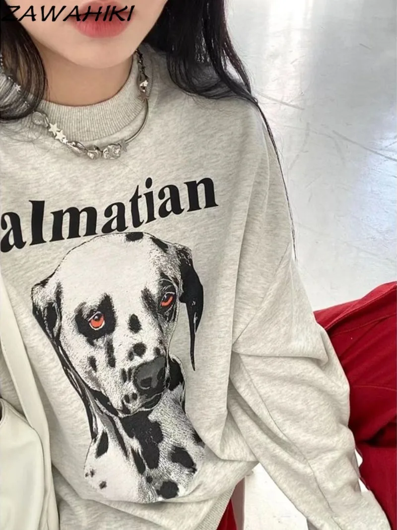 ZAWAHIKI Spring Fall Oneck Loose Letter Cartoon Dog Print All Match Casual Long Sleeve Korean Fashion Casual Pullover Streetwear
ZAWAHIKI Spring Fall Oneck Loose Letter Cartoon Dog Print All Match Casual Long Sleeve Korean Fashion Casual Pullover Streetwear