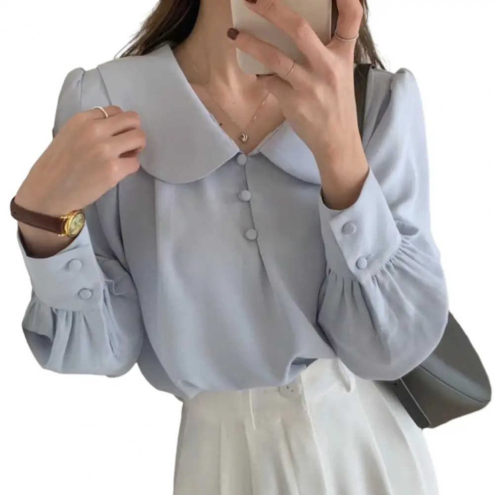 Shirt Doll Collar Button Neckline Long Sleeve Pullover Tops French Style Solid Color Top shirts blouses blusa mujer moda 2023
Shirt Doll Collar Button Neckline Long Sleeve Pullover Tops French Style Solid Color Top shirts blouses blusa mujer moda 2023