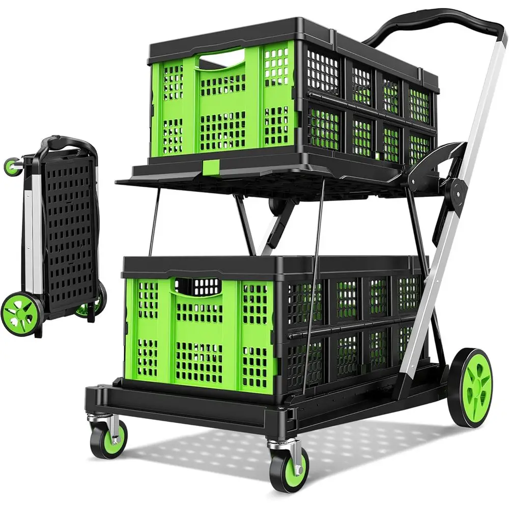 Collapsible Shopping Cart, 8-in-1 200LBS Multi Functional Utility Cart with 2 Storage Crate, Adjustable Handle Grocery Cart on W
Collapsible Shopping Cart, 8-in-1 200LBS Multi Functional Utility Cart with 2 Storage Crate, Adjustable Handle Grocery Cart on W