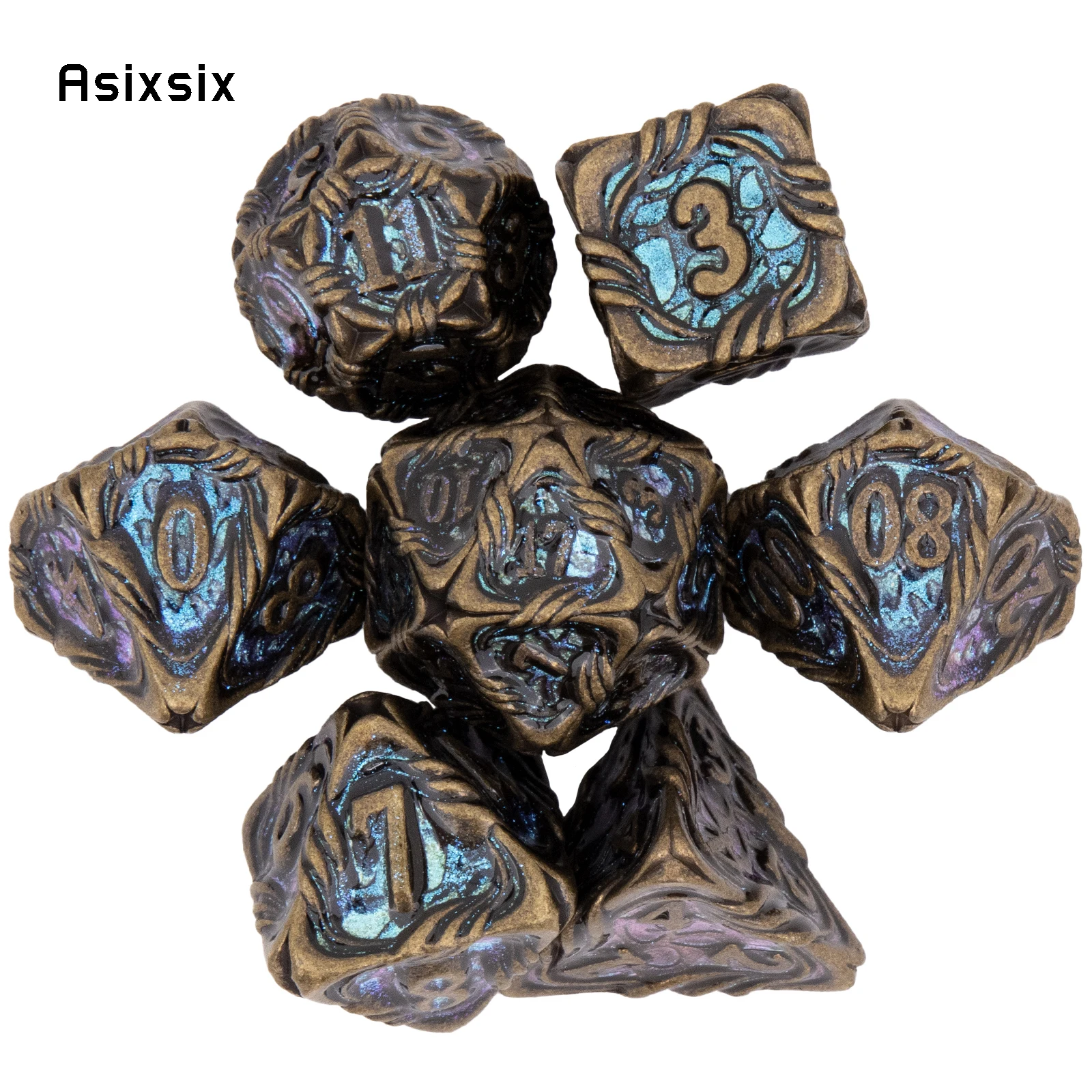 7 Pcs Yellow Blue Tree Vine Metal Dice Solid Metal Polyhedral Dice Set Suitable for Role-Playing RPG Board Game Dice RPG
7 Pcs Yellow Blue Tree Vine Metal Dice Solid Metal Polyhedral Dice Set Suitable for Role-Playing RPG Board Game Dice RPG