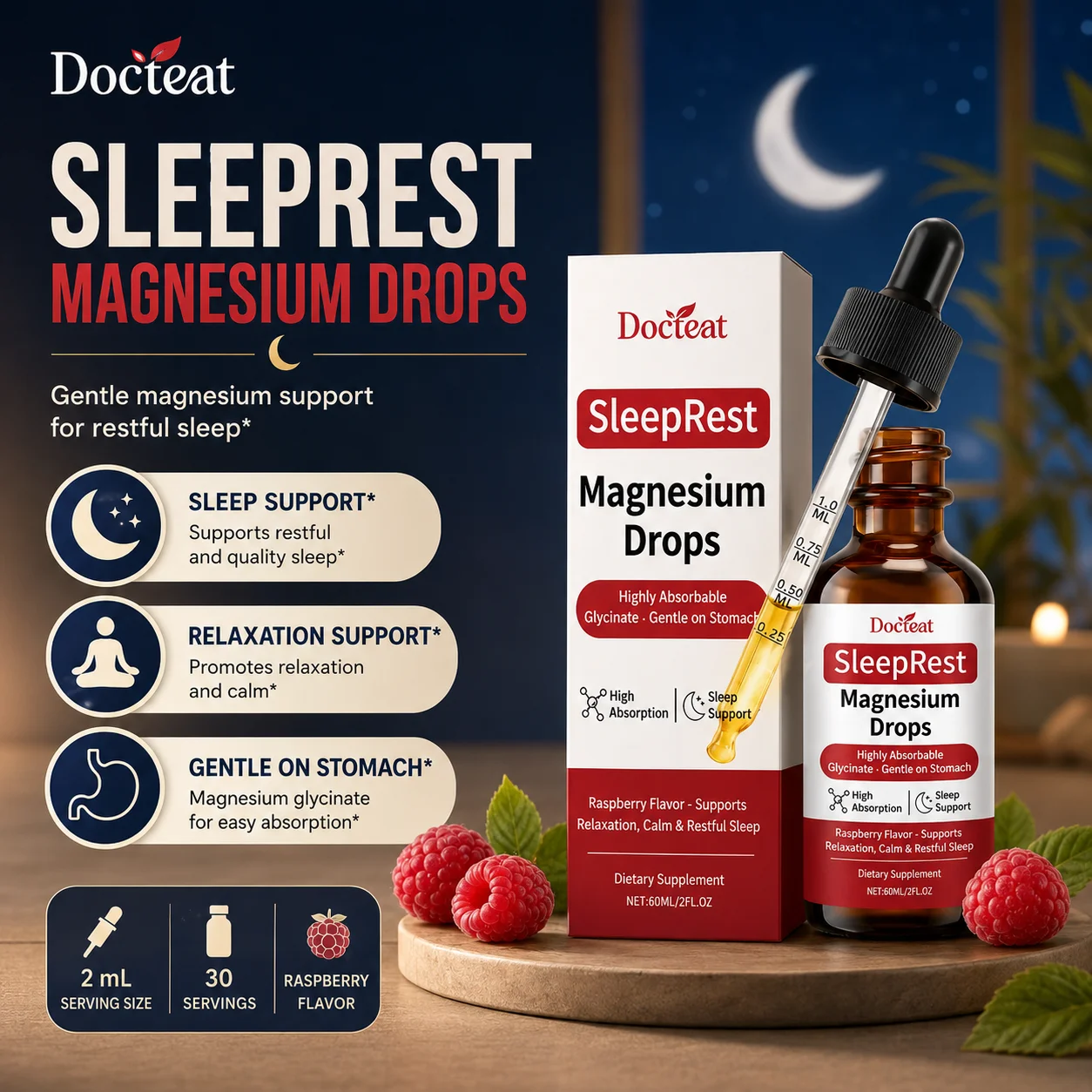 Docteat Magnesium Drops with Magnesium Glycinate, Vitamin C and Raspberry Extract, Sleep Support Relaxation 60 Ml for Adults
Docteat Magnesium Drops with Magnesium Glycinate, Vitamin C and Raspberry Extract, Sleep Support Relaxation 60 Ml for Adults