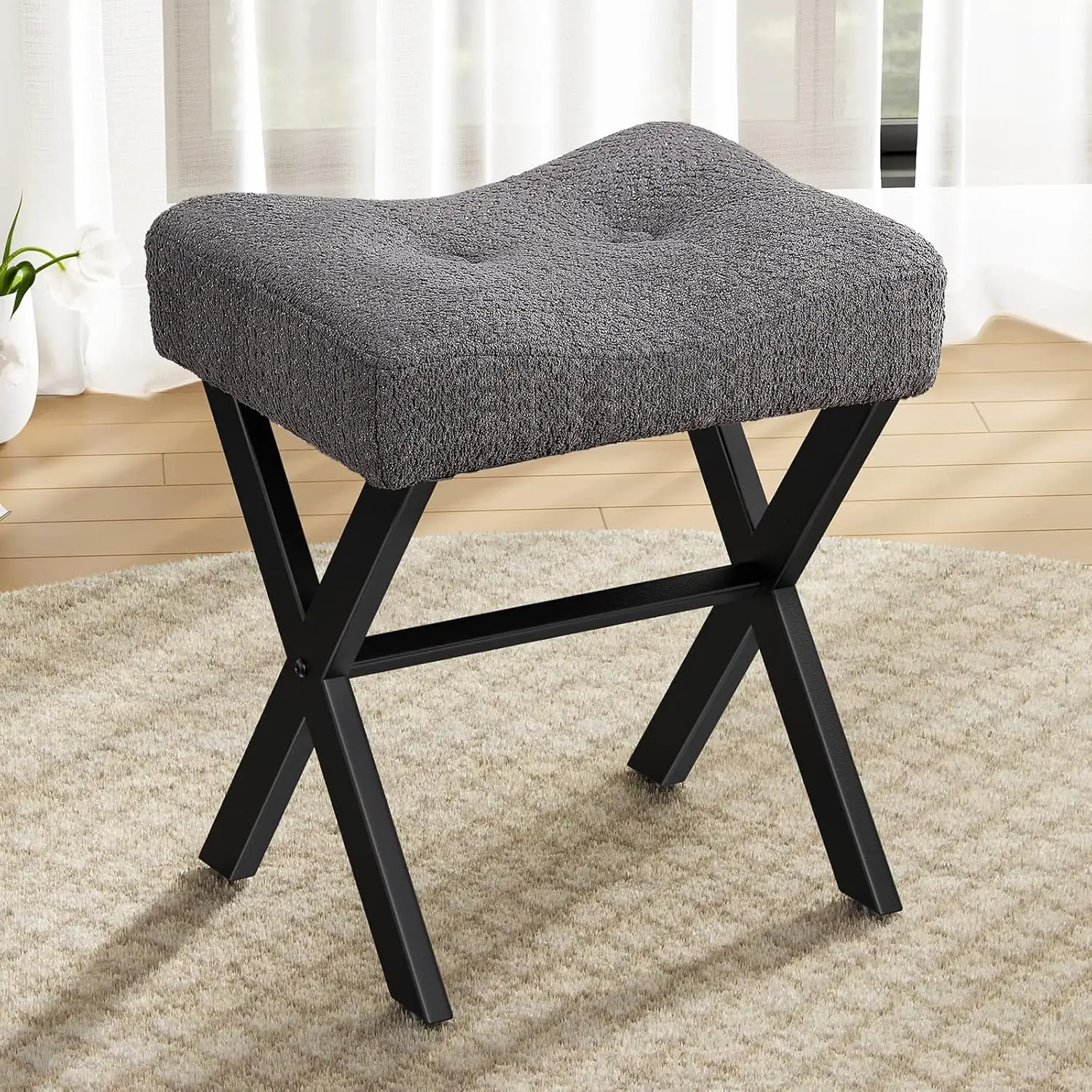 18 H Vanity Stool, Vanity Chair With Metal X-Legs, Ottoman Foot Stool With Breathable And Soft Boucle Fabric Seat,
18 H Vanity Stool, Vanity Chair With Metal X-Legs, Ottoman Foot Stool With Breathable And Soft Boucle Fabric Seat,