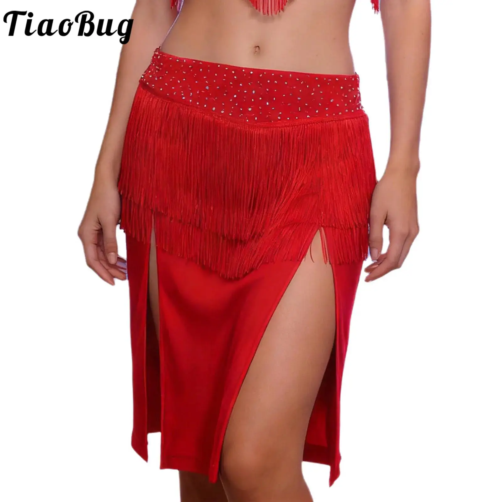 Women Fringed Latin Cha-cha Dance Skirts Rhinestone Waist Tiered Tassel Slit Hem Miniskirt Dancewear for Dance Salsa Rumba Tango
Women Fringed Latin Cha-cha Dance Skirts Rhinestone Waist Tiered Tassel Slit Hem Miniskirt Dancewear for Dance Salsa Rumba Tango