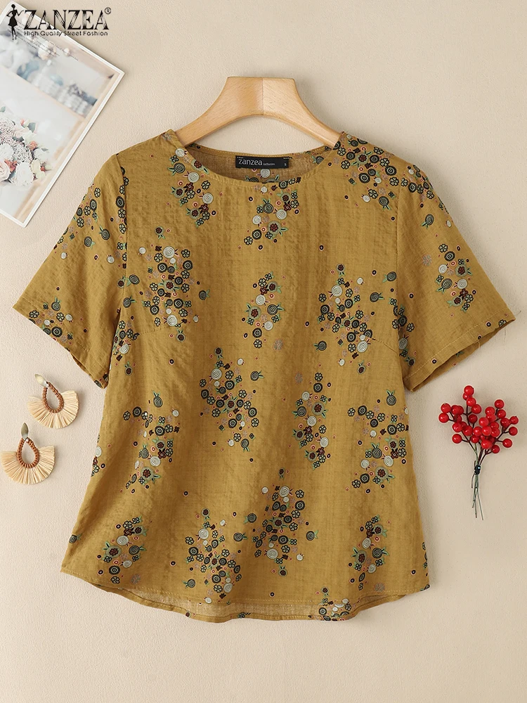 ZANZEA, комфортные футболки с цветочным принтом Weekend Blusas Mujer, женские летние винтажные хлопковые льняные футболки 2024, дышащие блузки с короткими рукавами
ZANZEA, комфортные футболки с цветочным принтом Weekend Blusas Mujer, женские летние винтажные хлопковые льняные футболки 2024, дышащие блузки с короткими рукавами
