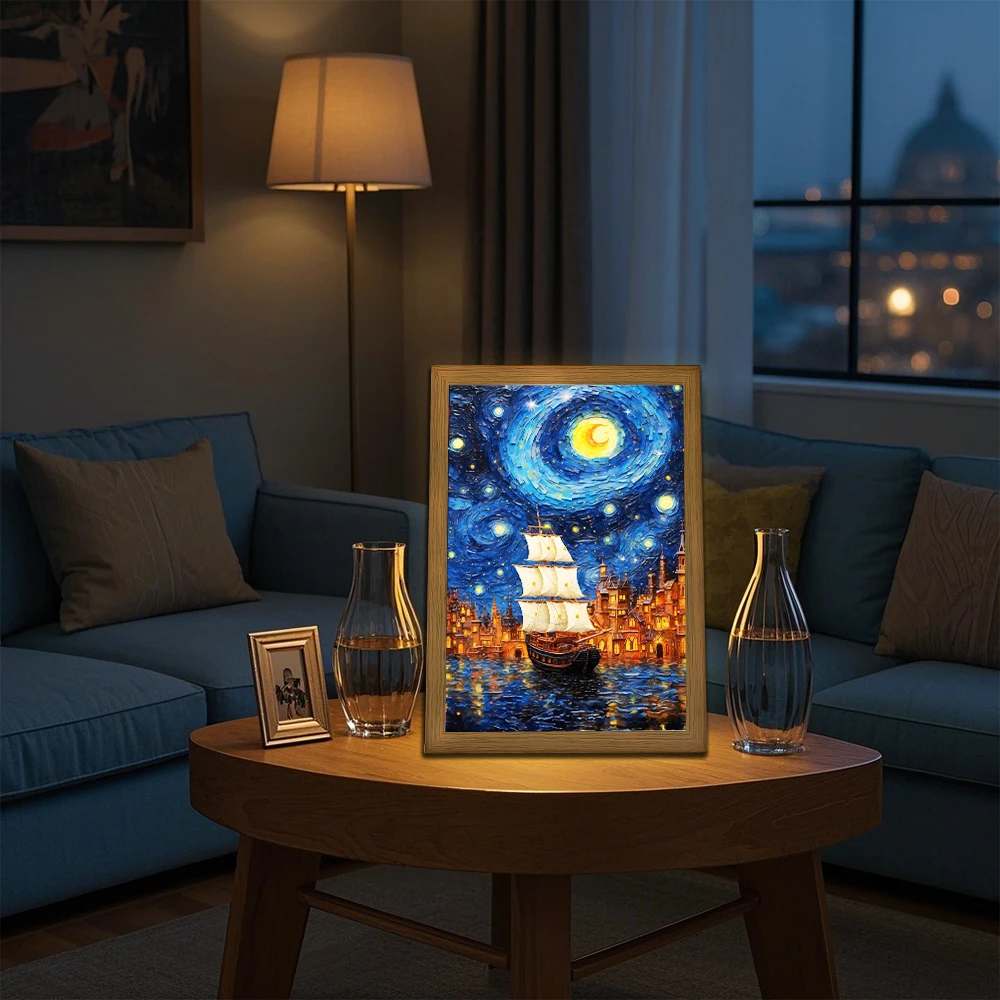 Led Lights Starry Night Sailboat Artwork Painting Photo Frame Wall Lamps Bedroom Living Room Desktop lampara For Room Decoration
Led Lights Starry Night Sailboat Artwork Painting Photo Frame Wall Lamps Bedroom Living Room Desktop lampara For Room Decoration