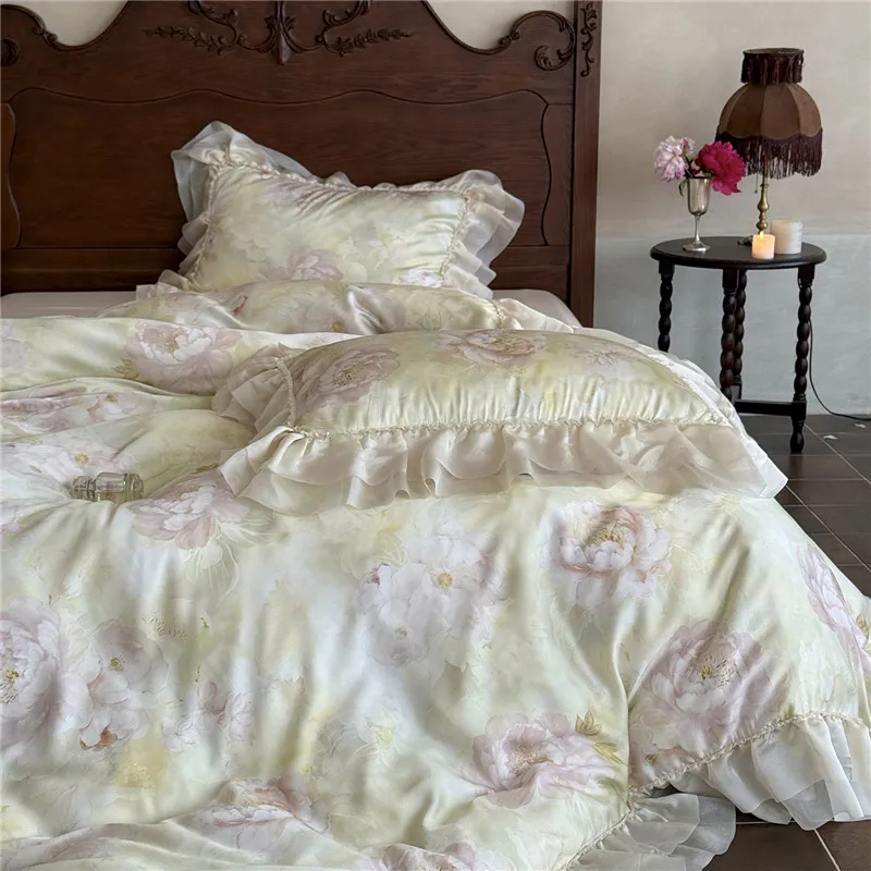 600TC Lyocell Luxury Bedding Set Vintage Floral Pattern Lace Ruffles Duvet Cover Soft Silky Flat/Fitted Bed Sheet Pillowcases
600TC Lyocell Luxury Bedding Set Vintage Floral Pattern Lace Ruffles Duvet Cover Soft Silky Flat/Fitted Bed Sheet Pillowcases