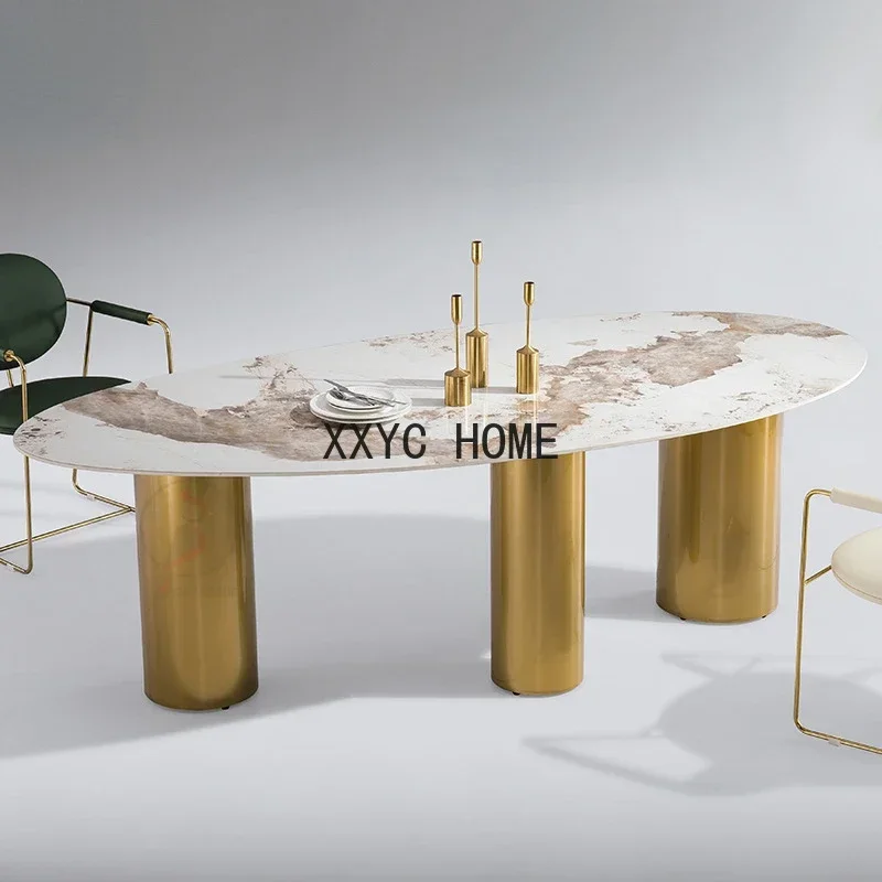 Minimal rock slab stainless steel titanium dining table and chair combination
Minimal rock slab stainless steel titanium dining table and chair combination