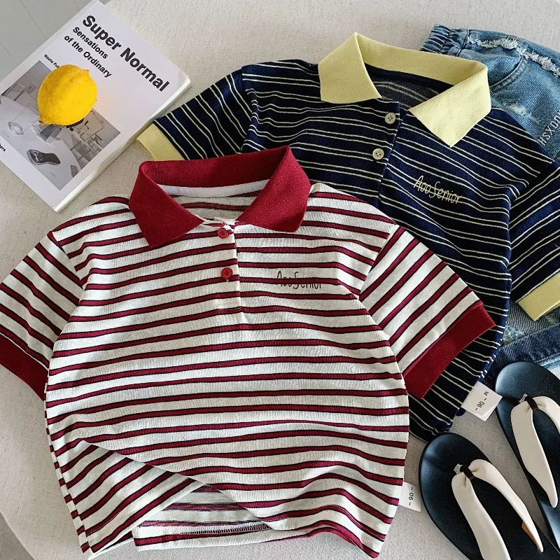 Kids Striped Polo Shirt 2026 Summer Casual Short Sleeve Polo Tee for Boys Letter Embroidery Tops for Girls Children Outfits
Kids Striped Polo Shirt 2026 Summer Casual Short Sleeve Polo Tee for Boys Letter Embroidery Tops for Girls Children Outfits