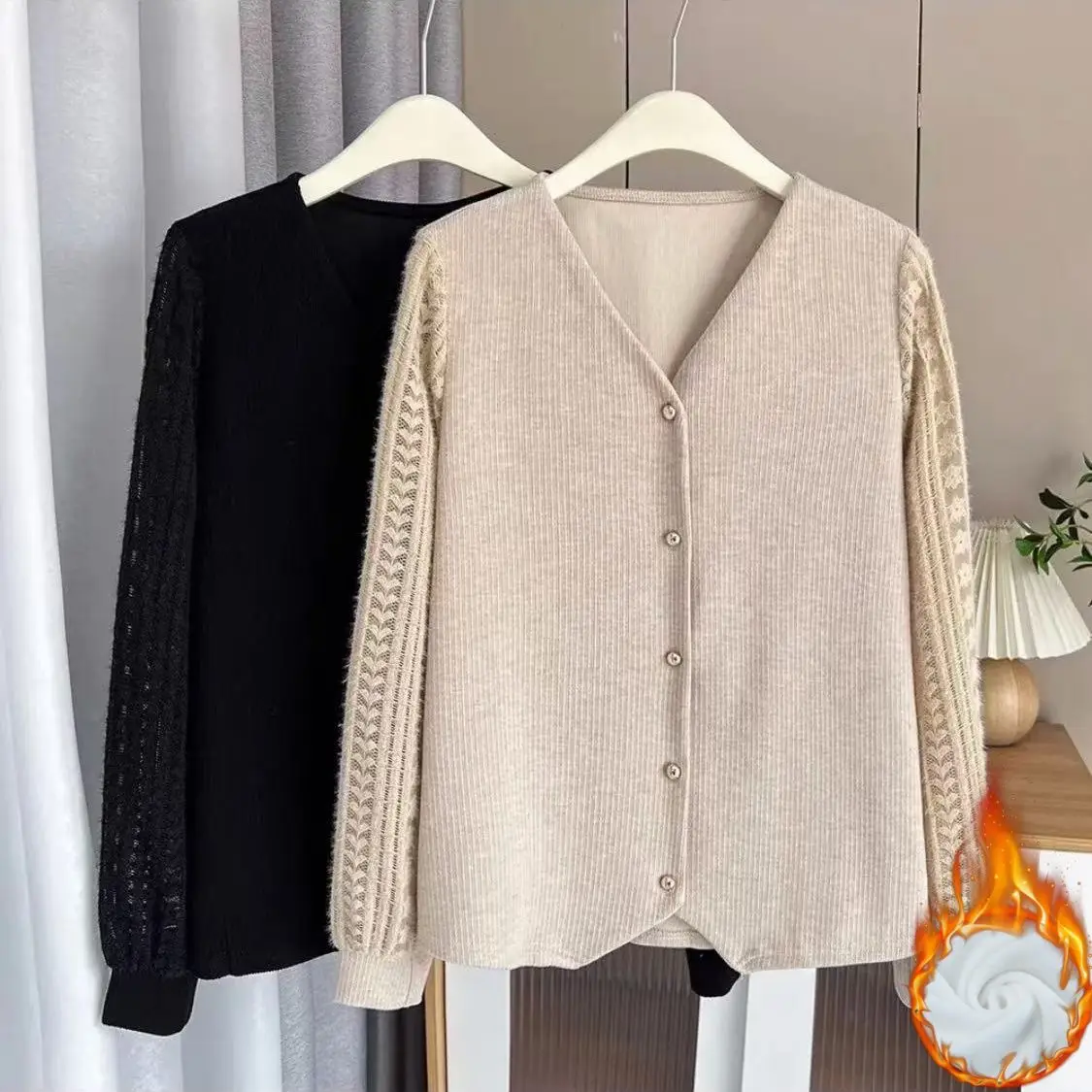 Thickened Fleece Autumn Winter Long Sleeve Hollow out Knitted Lace Top Fashionable Ageless Versatile Women's Polyester Shirt
Thickened Fleece Autumn Winter Long Sleeve Hollow out Knitted Lace Top Fashionable Ageless Versatile Women's Polyester Shirt