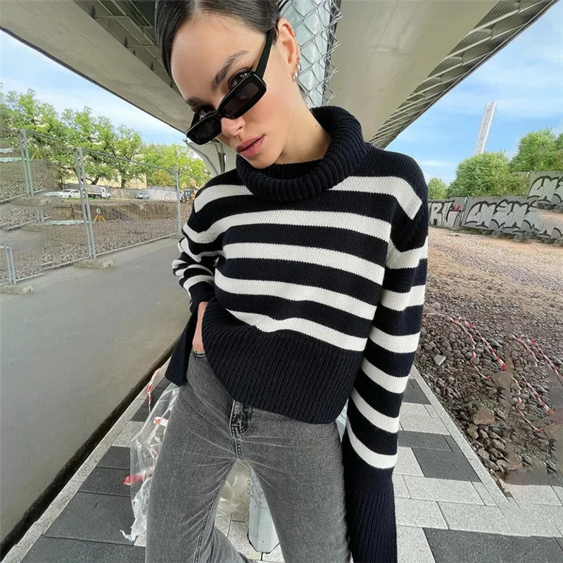 Fashion 2024 Autumn High-neck Trumpet Sleeve Striped Sweater European and American New High-neck Pullover Loose Blouse Women
Fashion 2024 Autumn High-neck Trumpet Sleeve Striped Sweater European and American New High-neck Pullover Loose Blouse Women