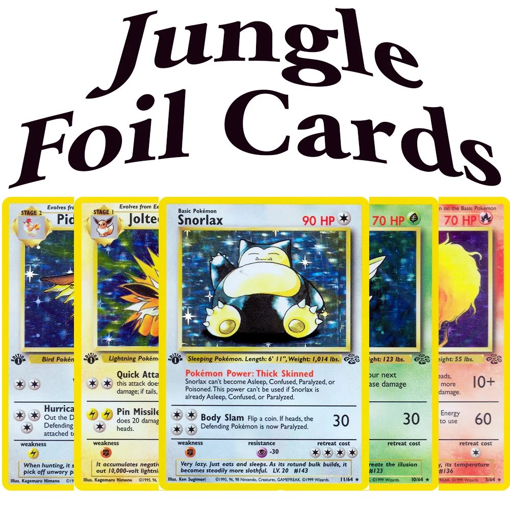 Коллекционные карточки PKM Jungle (JU) с покрытием фольгой: Снорлакс, Джолтеон, Фларион, Пиджот, Сайтер, Клефабель, Вапореон, Виглирут, Пинсир, Нидохин, Мистер. Мимика
Коллекционные карточки PKM Jungle (JU) с покрытием фольгой: Снорлакс, Джолтеон, Фларион, Пиджот, Сайтер, Клефабель, Вапореон, Виглирут, Пинсир, Нидохин, Мистер. Мимика