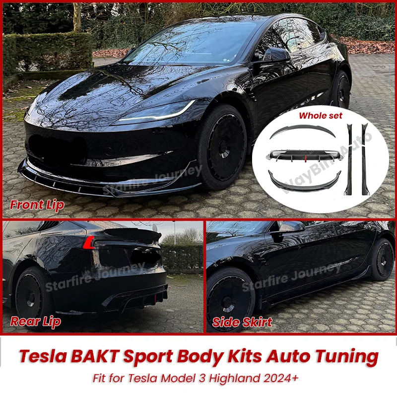 Tesla Model 3 Highland 2024-2025 BodyKit BAKT Glossy Black & Carbon Fiber Front Bumper Lip/Rear Diffuser/Side Skirt/spoiler set
Tesla Model 3 Highland 2024-2025 BodyKit BAKT Glossy Black & Carbon Fiber Front Bumper Lip/Rear Diffuser/Side Skirt/spoiler set