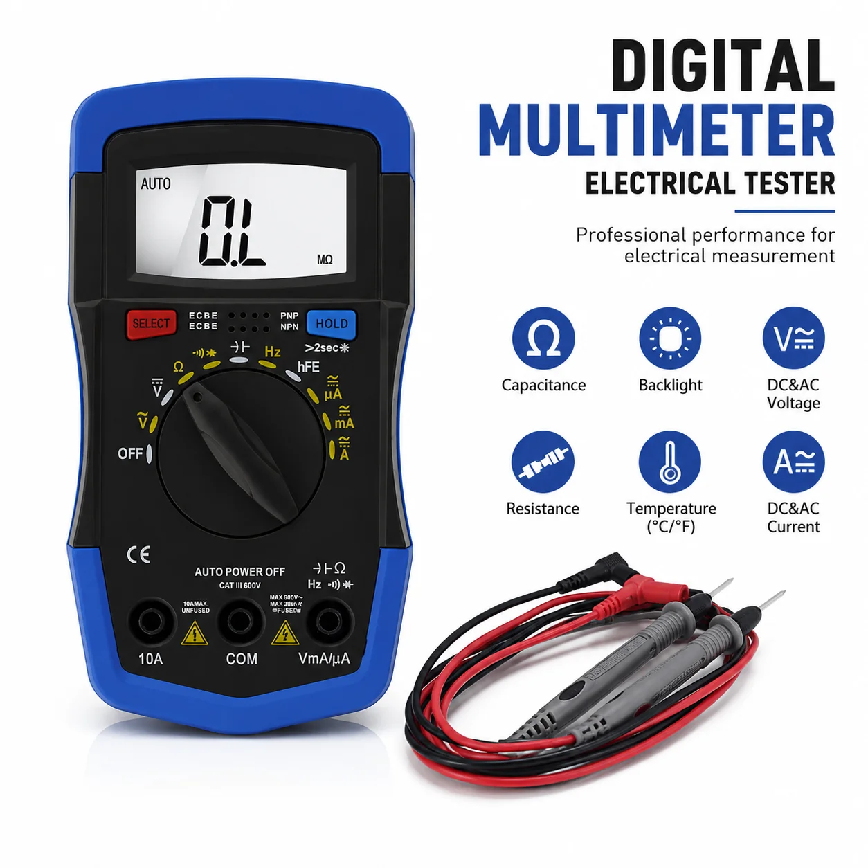 Digital Multimeter Electric Tester,HP-36K Auto-Ranging Voltmeter Ohmmeter,4000 Counts Avometer Measures Voltage,Current,Ohm,Cap
Digital Multimeter Electric Tester,HP-36K Auto-Ranging Voltmeter Ohmmeter,4000 Counts Avometer Measures Voltage,Current,Ohm,Cap